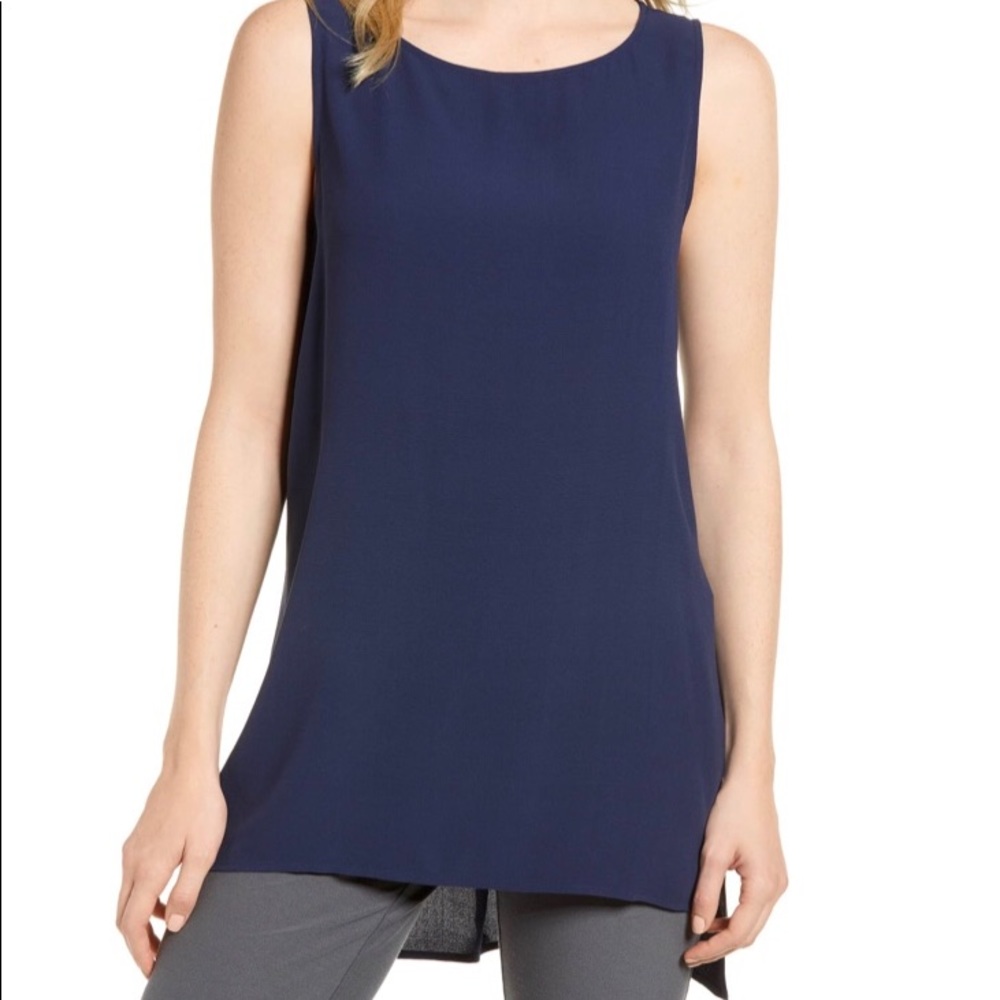 Eileen Fisher Silk Crepe Bateau Neck Shell